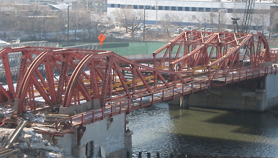 The 'old' North Avenue Bridge bascule structure over the Chicago River